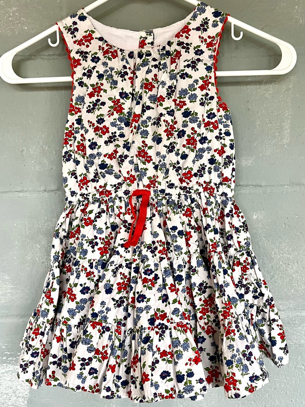 Mini Boden Red White and Blue Dress 3-4Y Ruffle Sleeve Elastic Waist Button Back